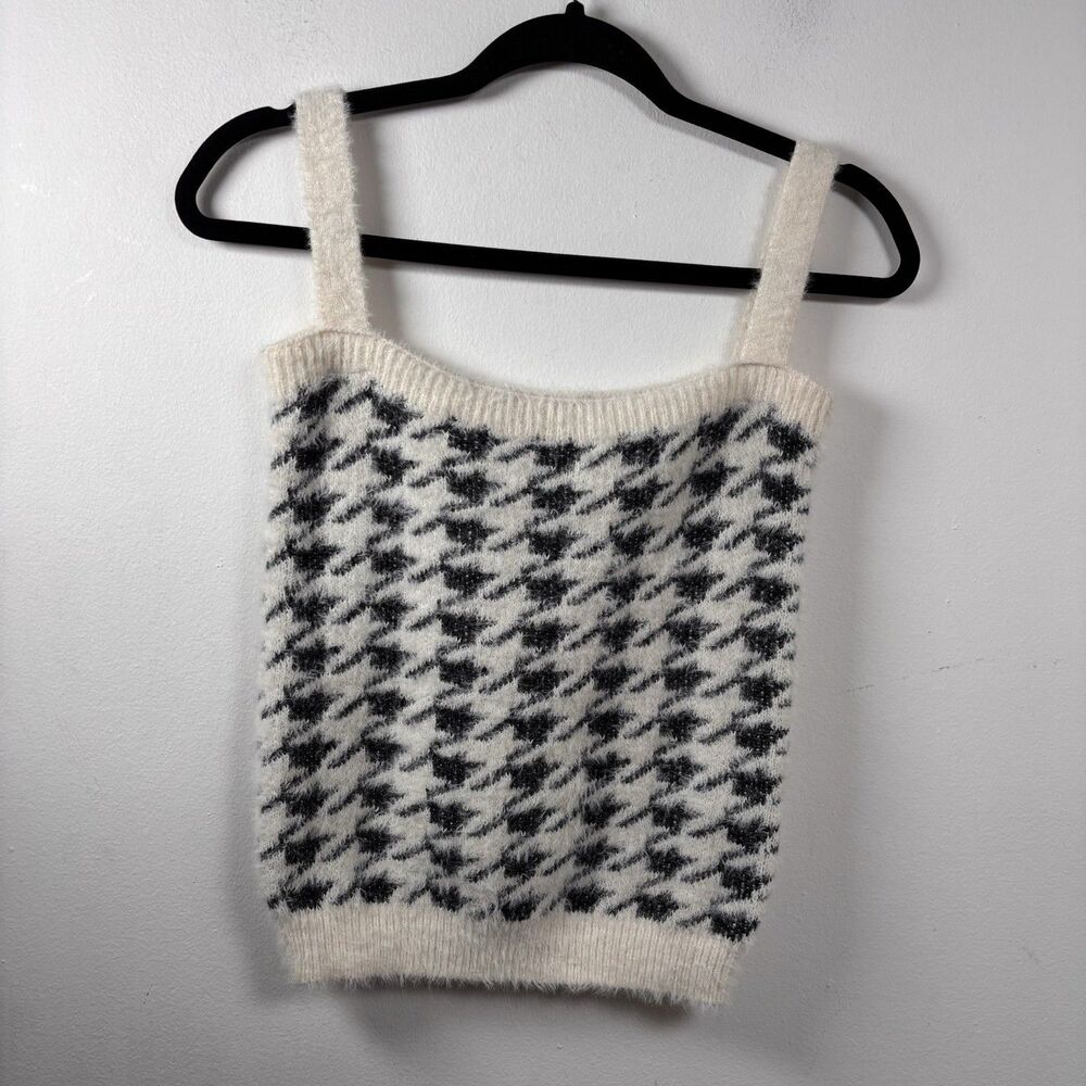 Willow & Wind Fuzzy Houndstooth Knit Crop Tank Top XS Y2K Soft Girl